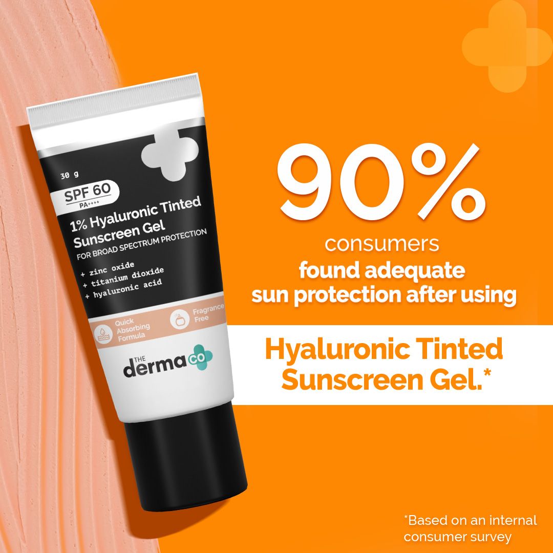 1% Hyaluronic Tinted Sunscreen Gel with SPF 60 & PA++++ for Broad Spectrum Protection - 30g