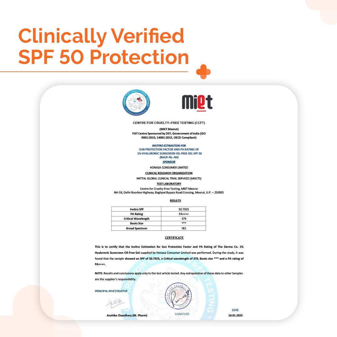 1% Hyaluronic Sunscreen Oil-Free Matte Gel In Vivo Tested (ISO 24444:2019 Certified, CTRI/2025/02/079913) - 50 g
