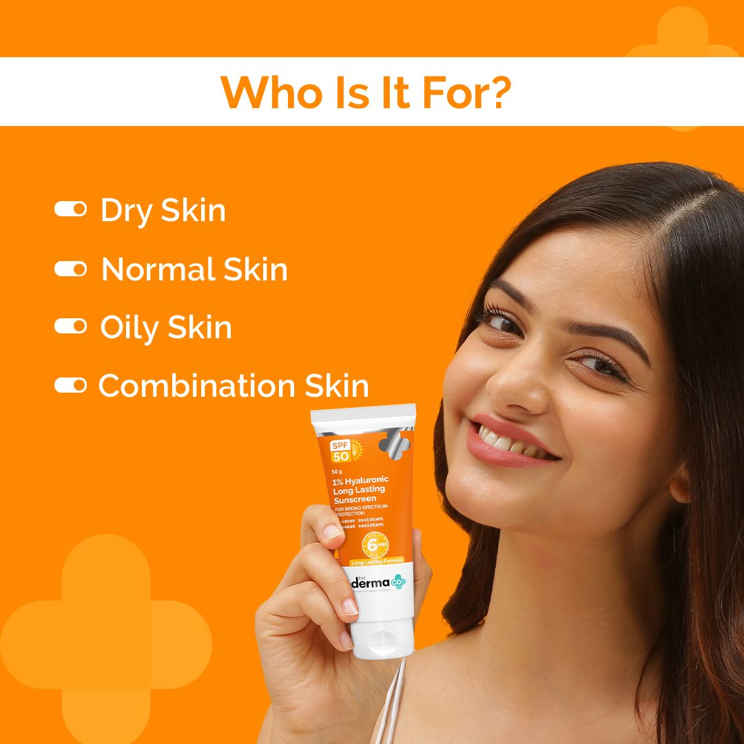 1% Hyaluronic Long Lasting Sunscreen SPF 50 & PA++++ with Hyaluronic Acid & Vitamin E  for Upto 6-Hour Sun Protection- 50 g