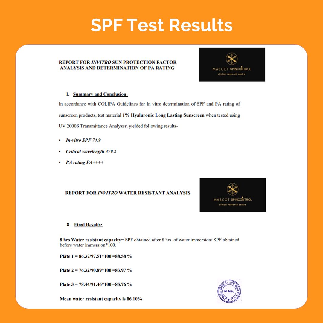 1% Hyaluronic Long Lasting Sunscreen SPF 50 & PA++++ with Hyaluronic Acid & Vitamin E  for Upto 6-Hour Sun Protection- 50 g