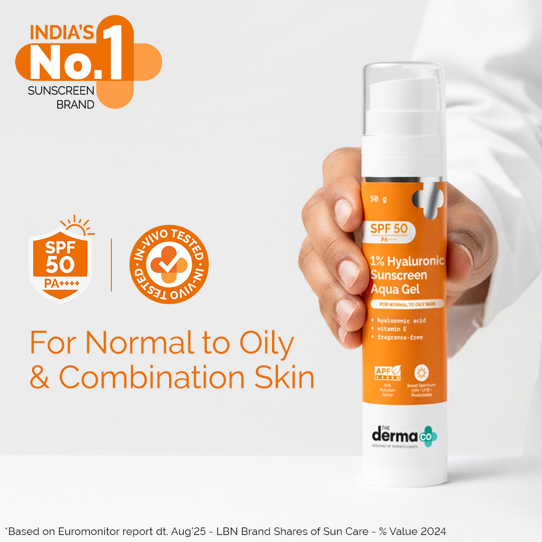 1% Hyaluronic Sunscreen Aqua Gel In Vivo Tested (ISO 24444:2019 Certified, CTRI/2025/02/080287) with SPF 50 & PA++++ - 50g