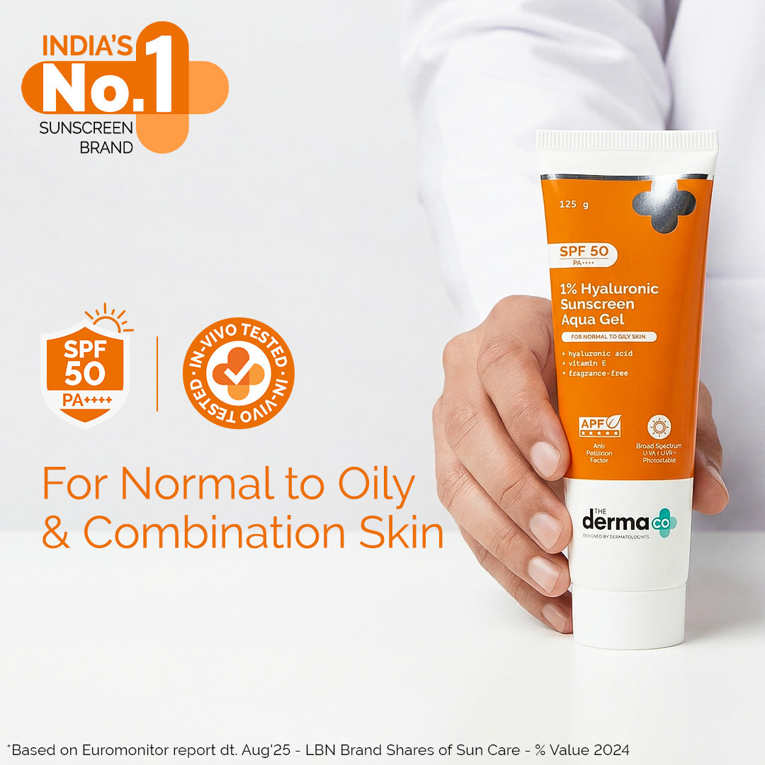 1% Hyaluronic Sunscreen Aqua Gel In Vivo Tested (ISO 24444:2019 Certified, CTRI/2025/02/080287) with SPF 50 & PA++++ - 125 g