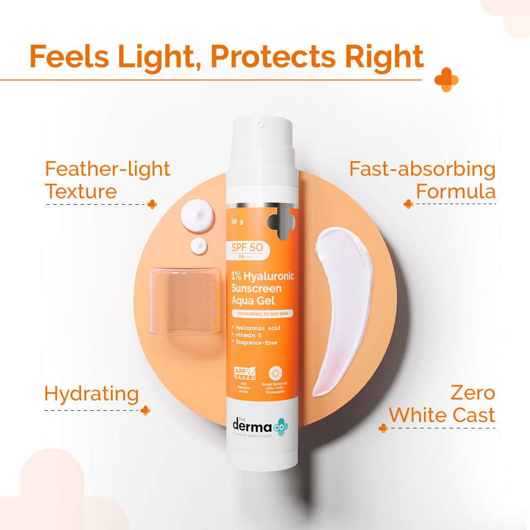1% Hyaluronic Sunscreen Aqua Gel In Vivo Tested (ISO 24444:2019 Certified, CTRI/2025/02/080287) with SPF 50 & PA++++ - 50g