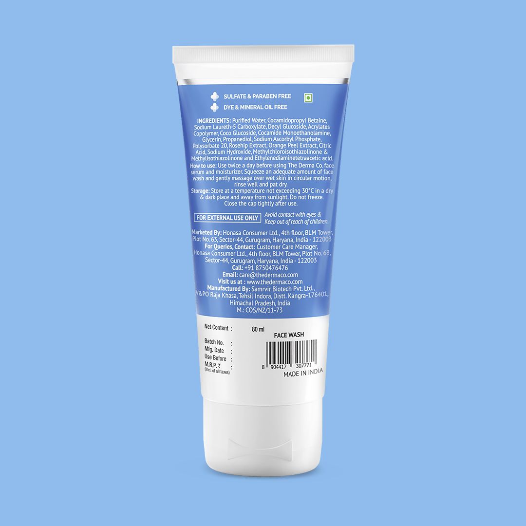 2% Vitamin C Gel Daily Face Wash with Vitamin C, Rosehip & Orange Peel Extract for Glowing Skin - 80ml