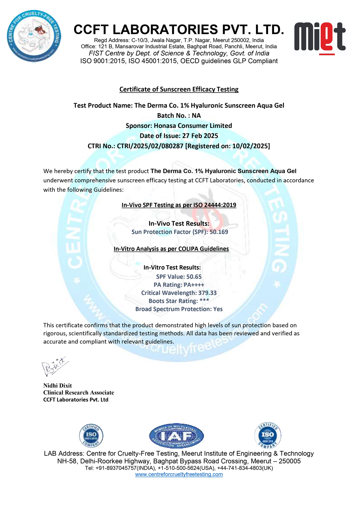 Invivo certificate