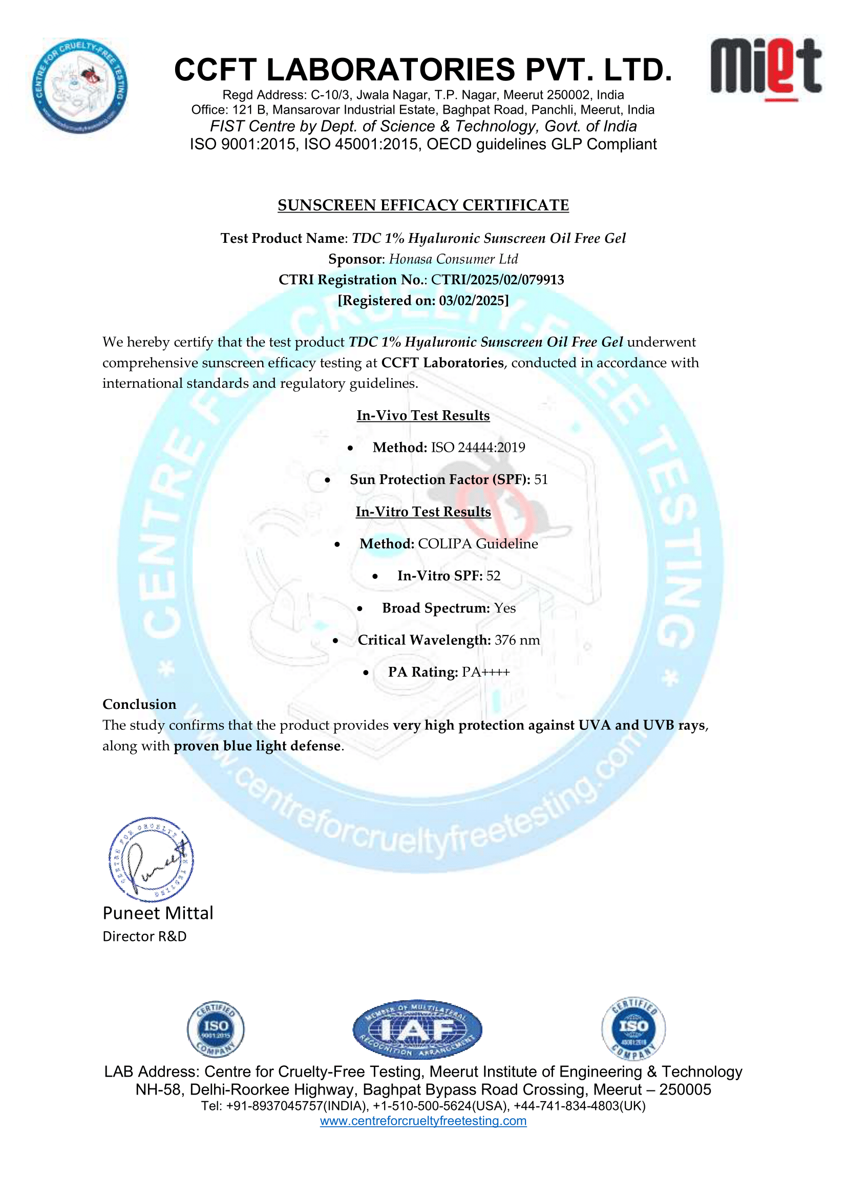 Invivo certificate